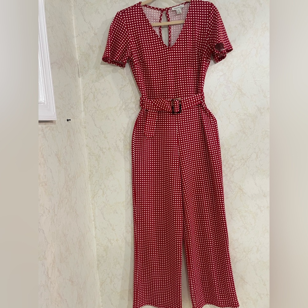 Monteau Red and White Jumpsuit with Belt